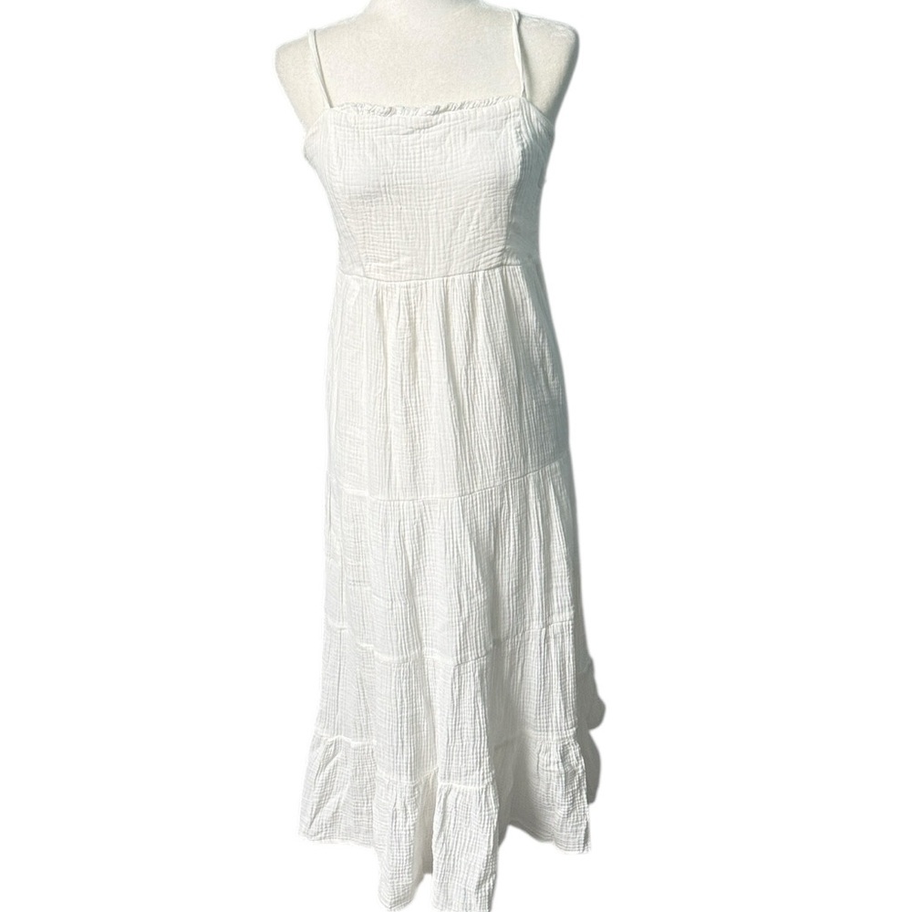 Knox Rose White Cotton Gauze Tiered Maxi Dress Size Small